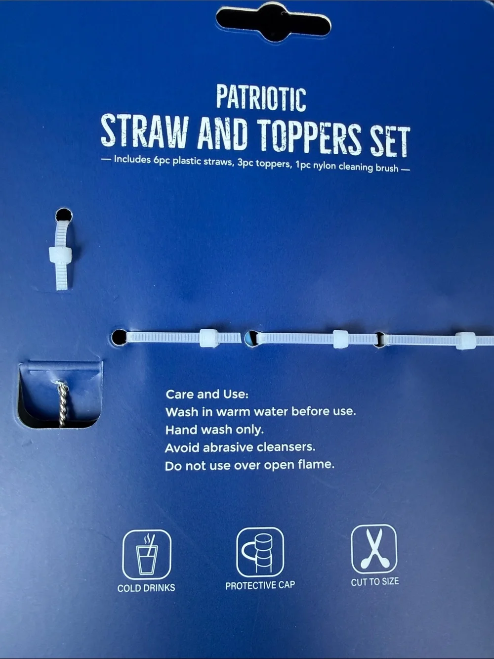 Patriotic Blue Straw and Toppers Set - Stars & Stripes